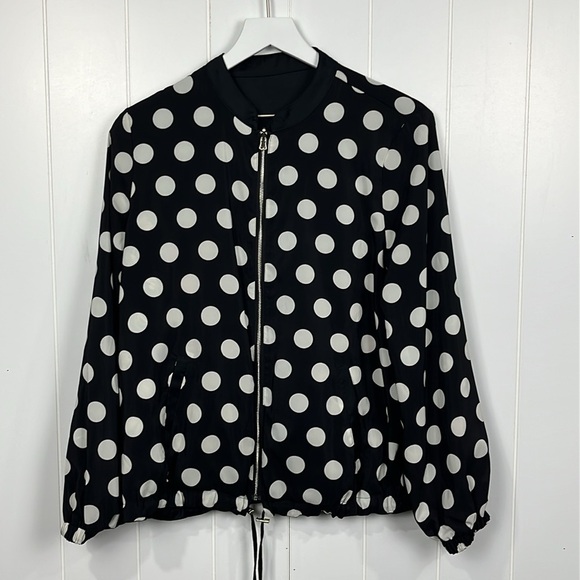 Chico’s Women Bomber Jacket 1 (8-10) Black Red Floral  Polka Dots Reversible EUC - Picture 10 of 14
